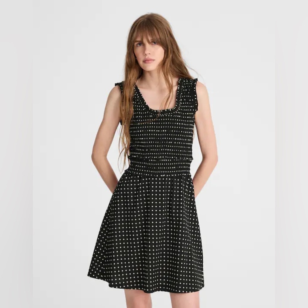 Madewell Ruffled Scoopneck Mini Dress in Dot Size 10 New NWT